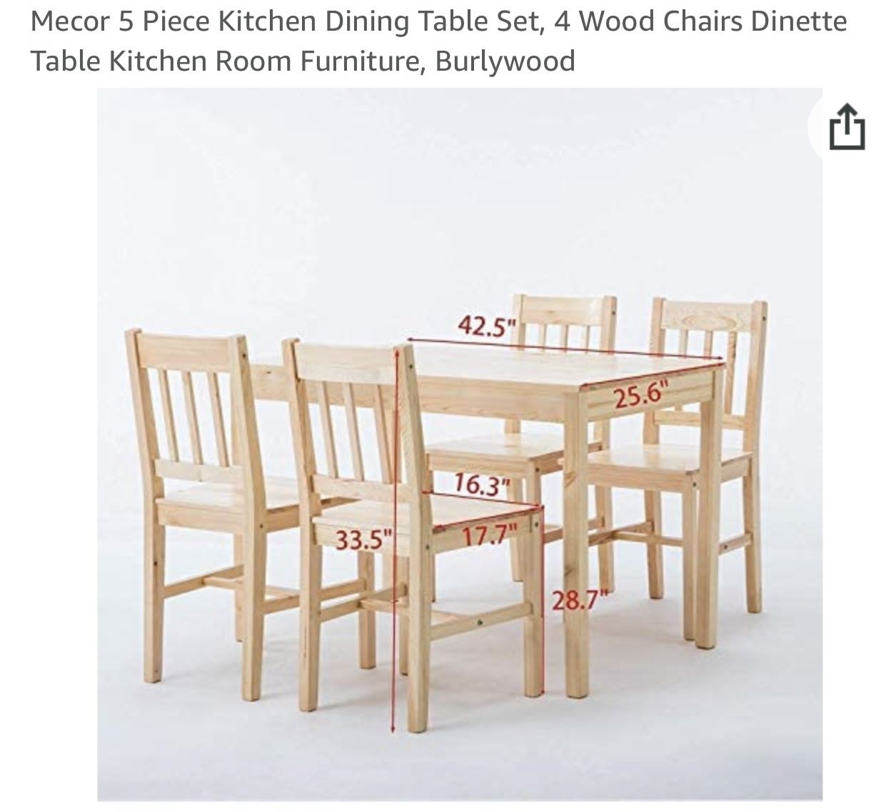 5 Peice Kitchen Dining Table Set, 4 Wood Chairs Dinette
