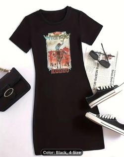 Graphic Print Black Tee Dress 