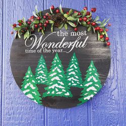 Round Wood Christmas Sign 