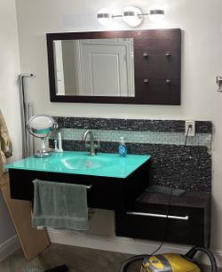 Bathroom Vanity and Glass Vessel Sink