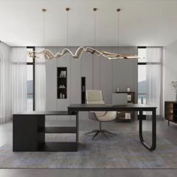 Black Extendable Office Desk with Drawers