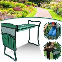 Folding Garden Kneeler Seat Gardening Workseats Portable Garden Bench Stool with Thicken Foam Kneeling Pad and Tools Pouch