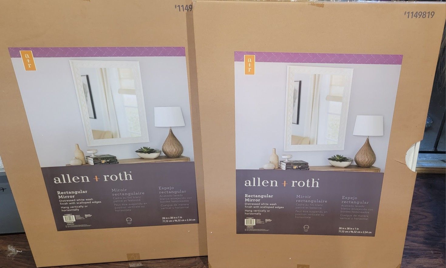 Allen + Roth Rectangle Mirror Distressed White Wash 28" Inch X 30" Inch