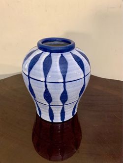 Blue & White Studio Pottery Ceramic Vase - 7”