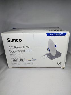 Sunco 6 Pack 4 Inch LED Ultra-Slim Downlight - Smooth Trim 700 Lumens 10 Wattage