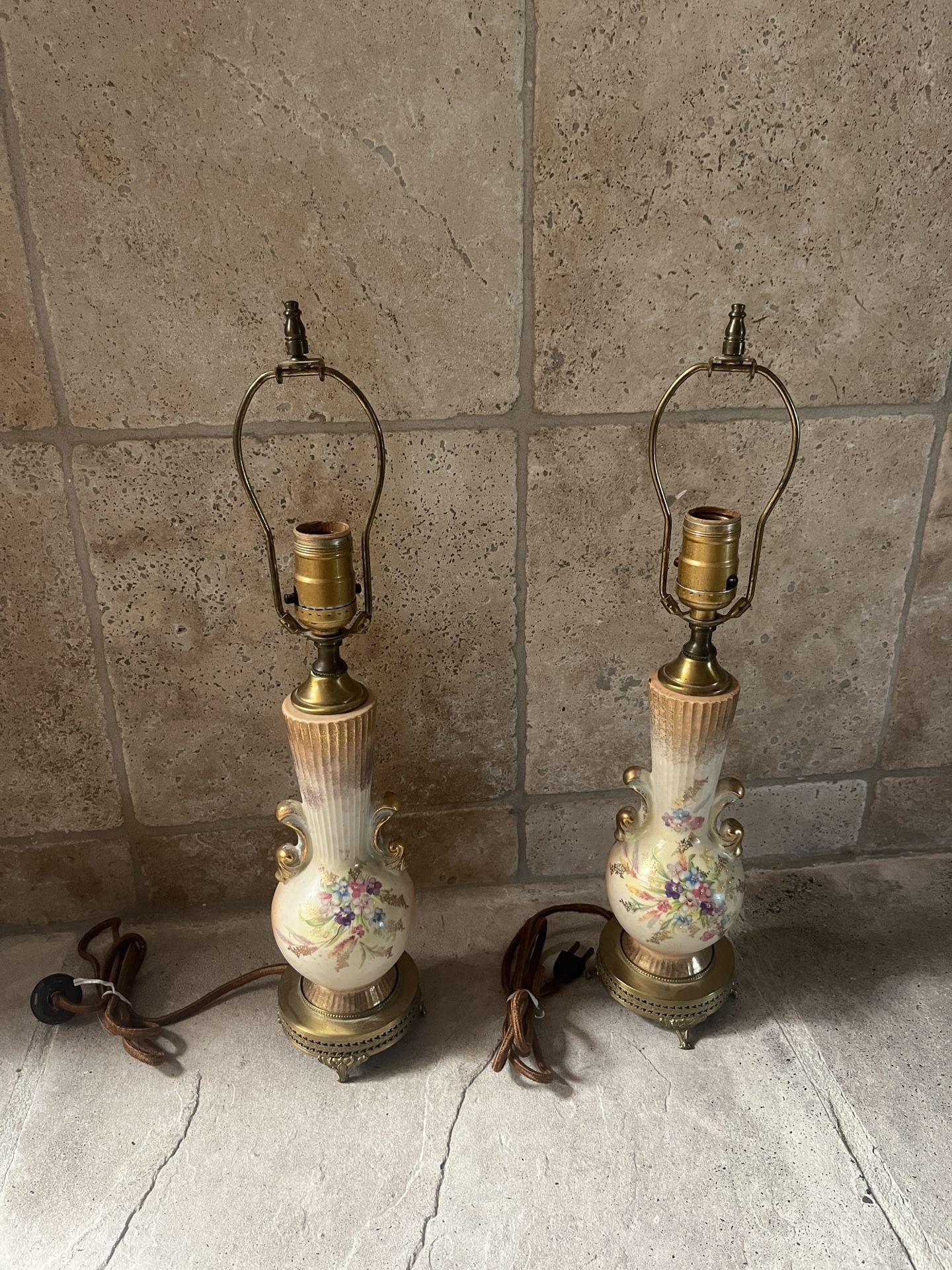 Pair of Vase Urn Style Hand Painted Floral Porcelain Lamps
