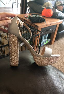 Charlotte ruse gray and pink/rose gold glitter heels