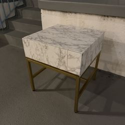Modern Side Table / Nightstand with Drawer – Gold Base