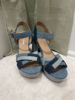 Denim Patchwork Block Heels