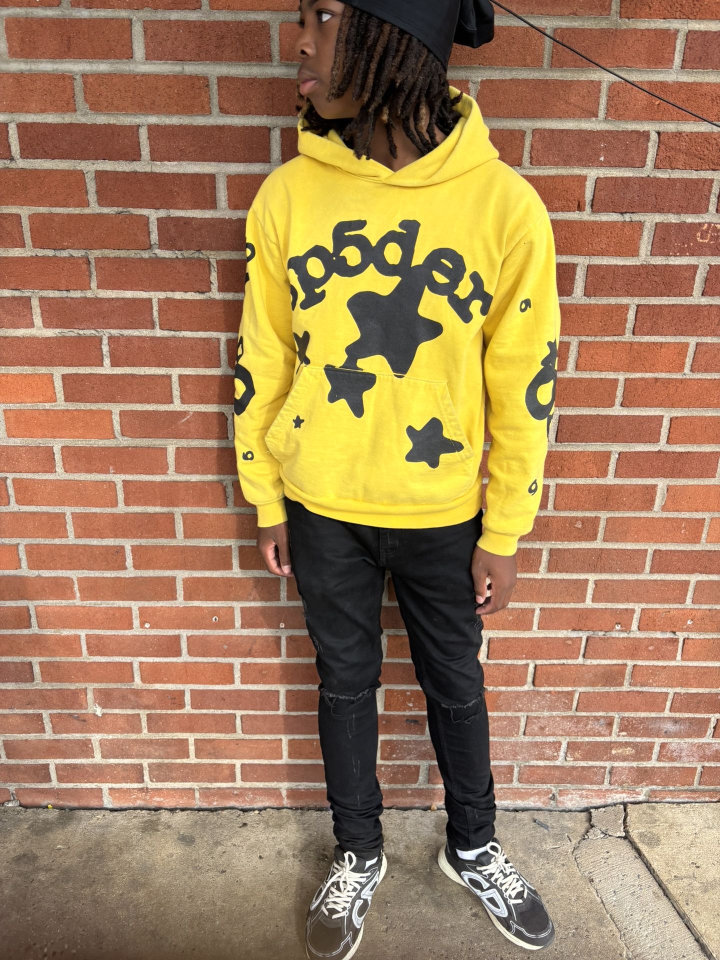 yellow and black sp5der hoodie
