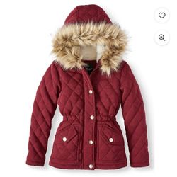  Girls Fleece Jacket with Hood and Removable Faux Fur Trim,