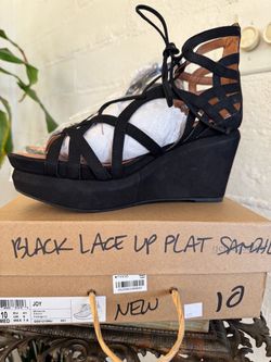 Joy Black Leather Strappy Laceup Heel Sandals Shoes Size 10/41