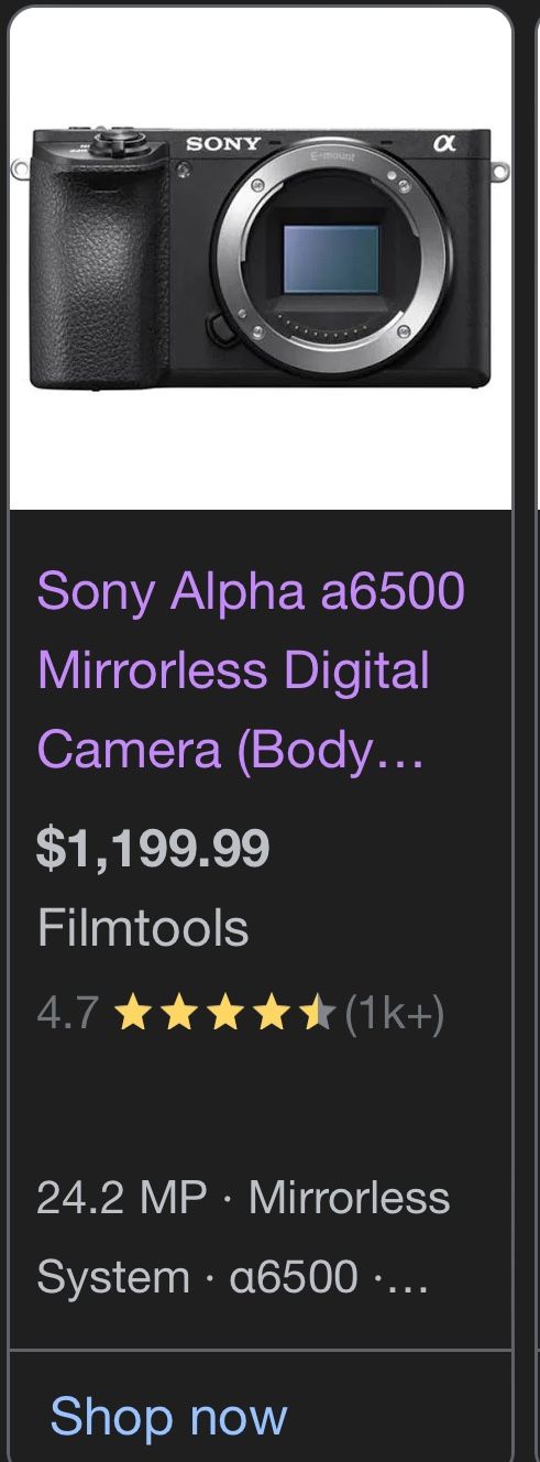Sony Alpha a6500 Sony Alpha A7 IV Sor Mirrorless Digital Full-Frame Mir Camera