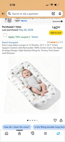 Brand New Extra Large Baby Lounger Dinosaur Print