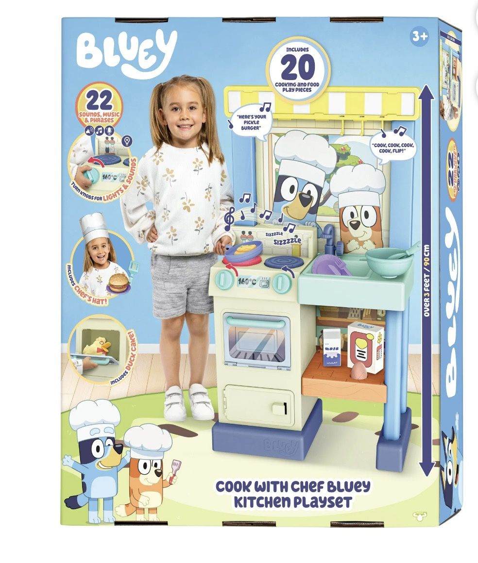 Cook With Chef Bluey Kitchen Playset, 20+ Sounds, Phrases, Music and Lights, Ages 3+, Toddler Toys