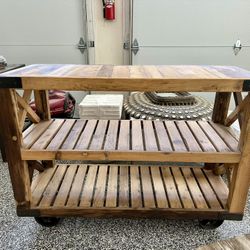 Wood Credenza W Metal Castors