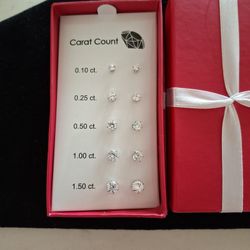 CZ Carat Count Pierced Earrings 