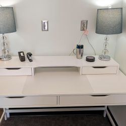 White Alex Desk with Topper and Desk Pad- Like New! Free Office Chair Included