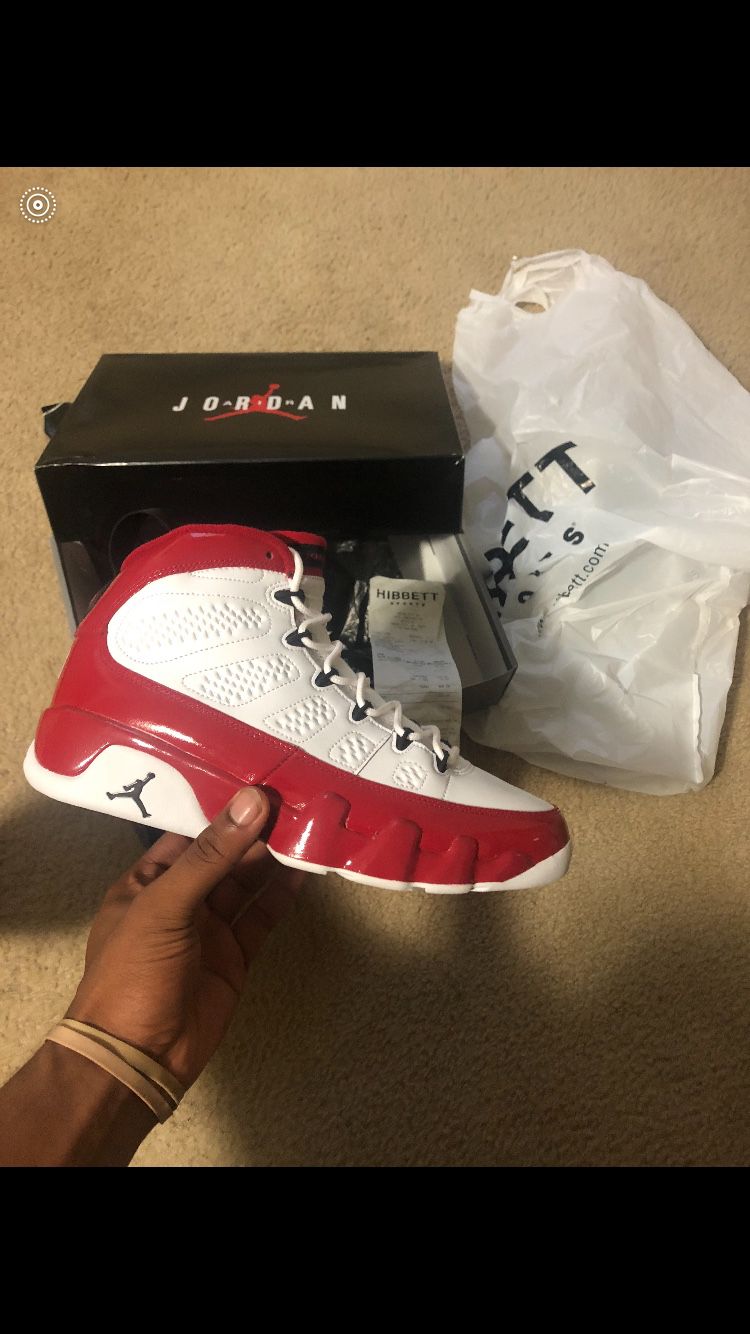 Size 9.5 Jordan 9’s retro red and white