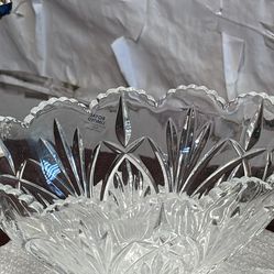Brilliant Cut Glass Bowl Clear Glass Heavy Oblong Bowl 