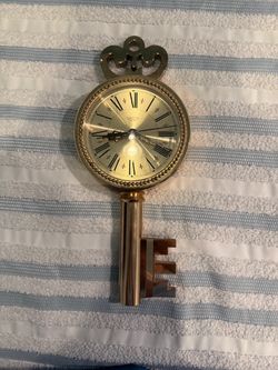 Gold Decorative Key-Shaped Wall Clock from 1979