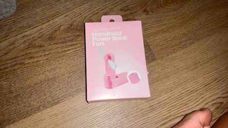 Pink handheld power bank fan
