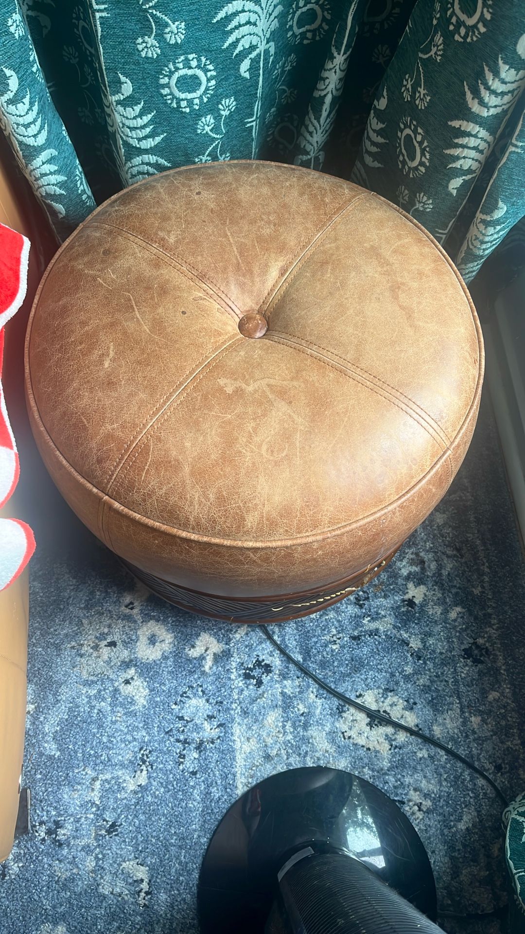 Leather And Wood Ottoman