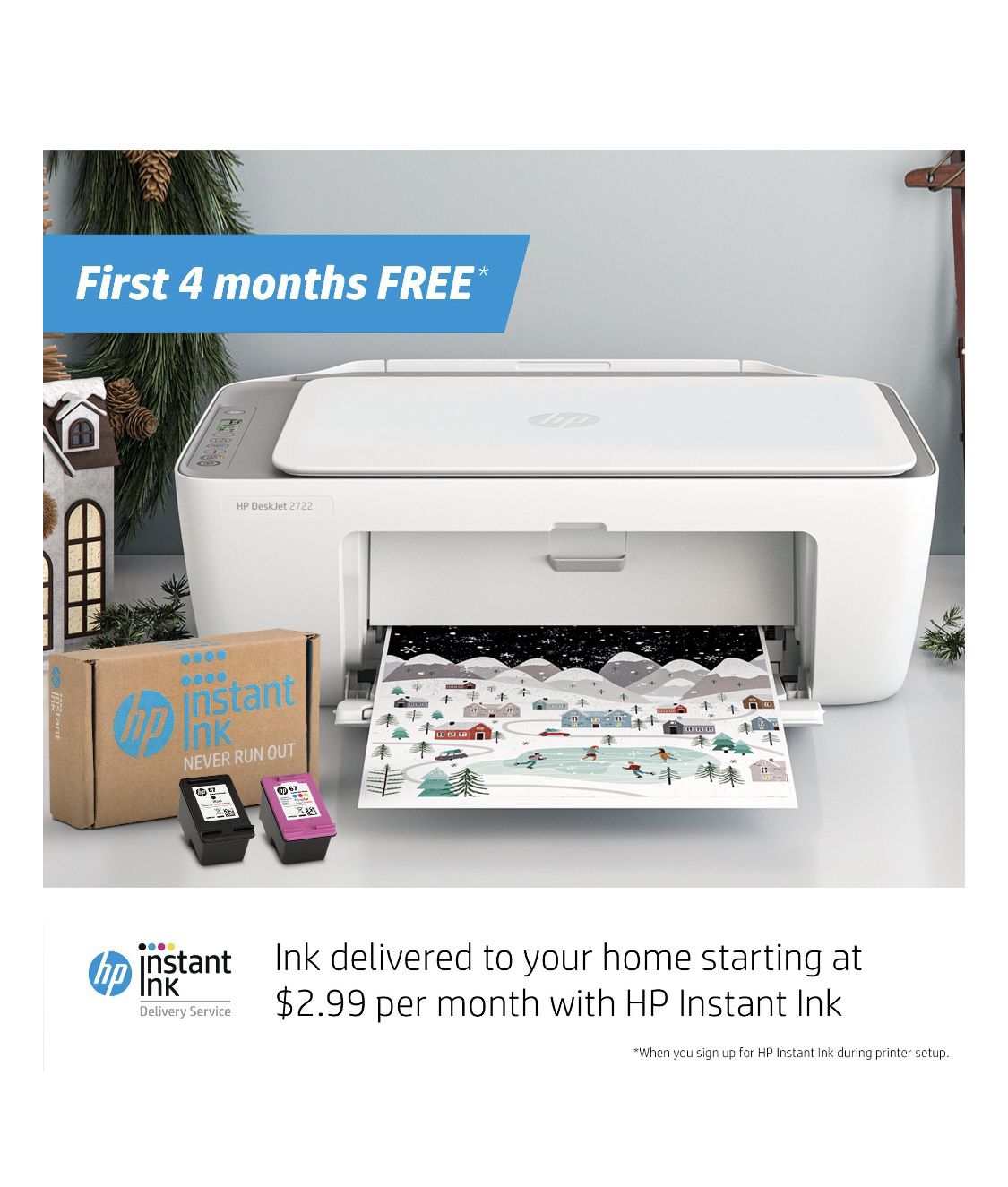 HP DESKJET all in one 2722 + 4 months of ink FREE