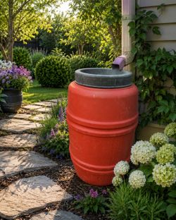 Classic red rain saver barrel, no spigot