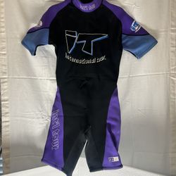 Vtg 90s INTERNATIONAL TOUR IT Blue/Purple SHORTY WETSUIT Surf Large 2.5/2- Reduced 