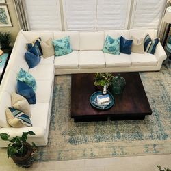 Pottery Barn White Roll Arm Pearce 2-Piece L-Shaped Sectional 