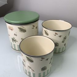 3 Pfaltzgraff Naturewood Canisters Enamel Metal Wood Top 