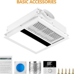 Bathroom Exhaust Fan，100CFM Retrofit Bathroom Exhaust Fan with Light, ventilation, Heater, 800LM 6000K,White