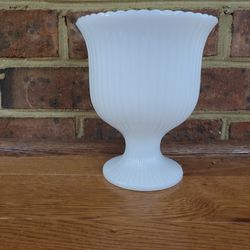 Vintage Ribbed Milk Glass Pedestal Vase by E.O.  Brody Co.
