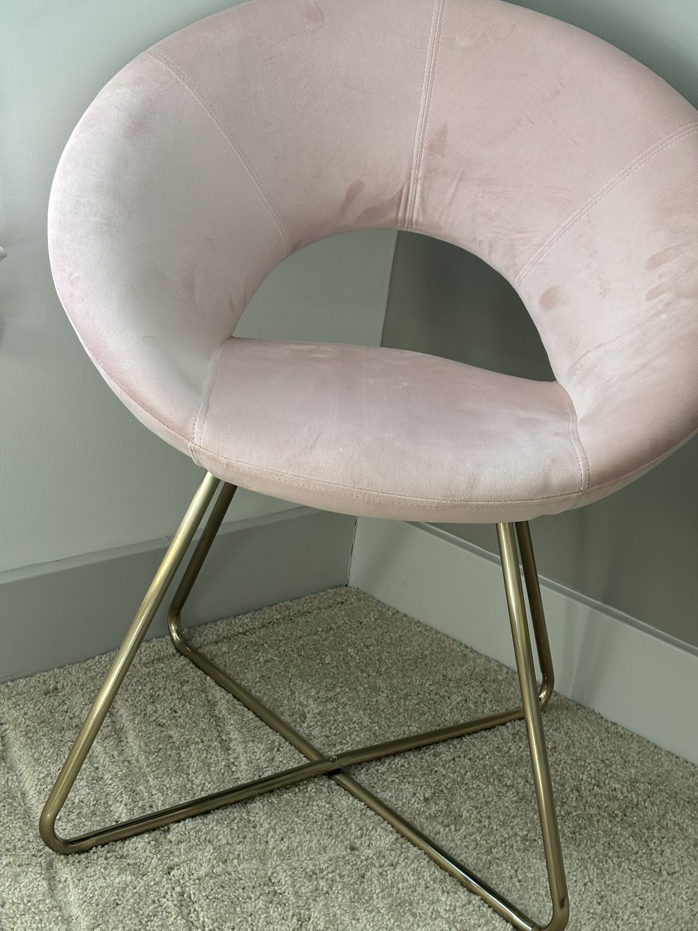 Pink Suede Accent Chair With Gold Metal Legs