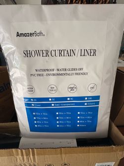 NEW shower curtain rod, new shower liner (3G, 72”x72”, clear color), new shower curtain hooks (set of 2 packs, 12 pieces each pack)