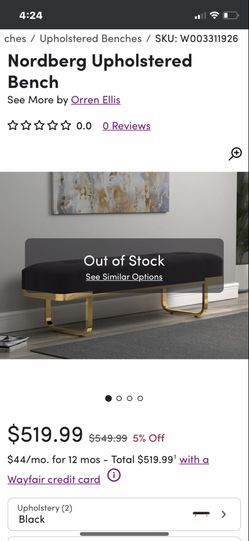 $549 Orren Ellis Norberg Upholstered Cushion Bench tufted black velvet gold metal