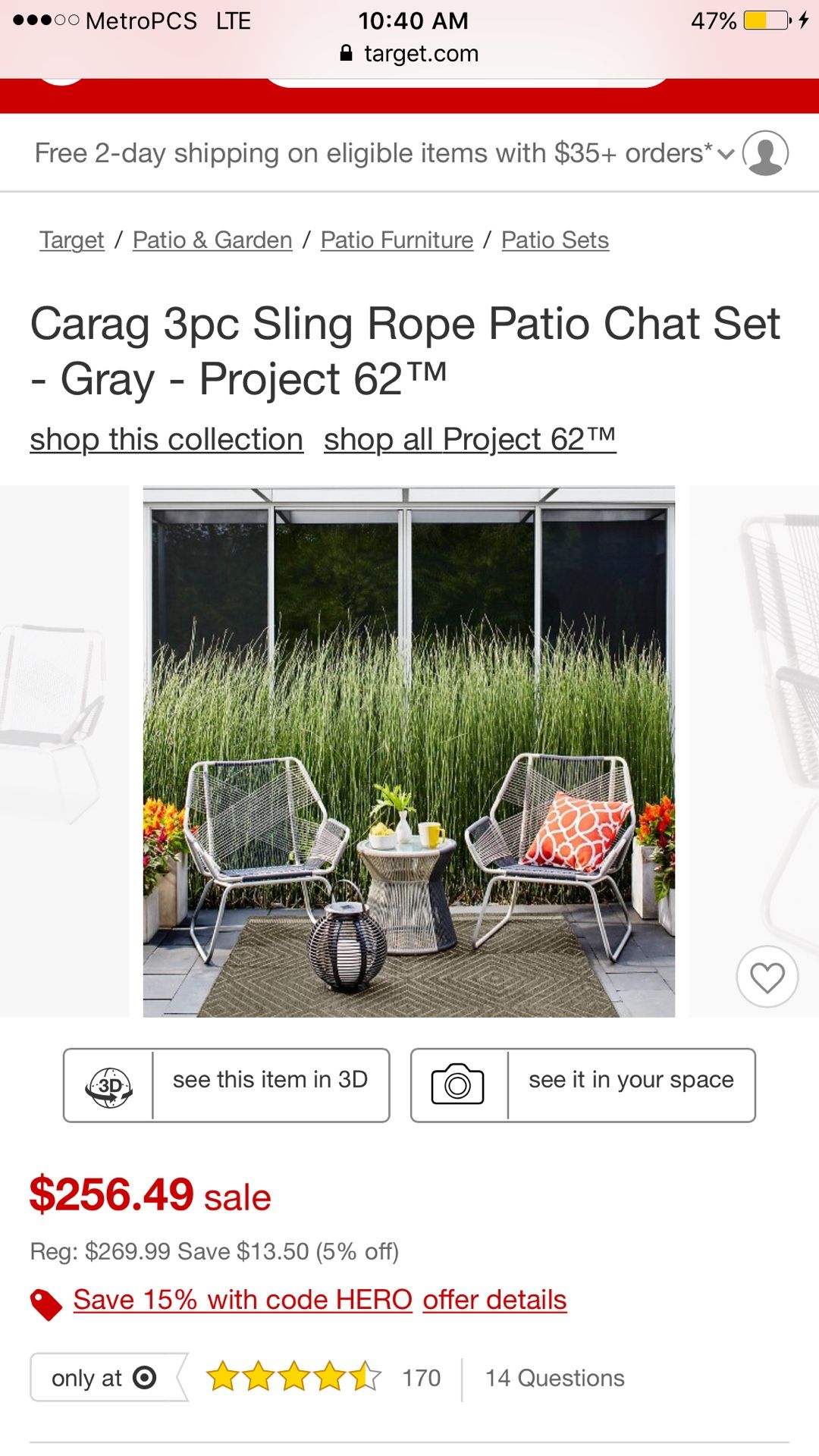 Carag 3pc Sling Rope Patio Chat Set Gray Project 62 for Sale in Ontario CA OfferUp