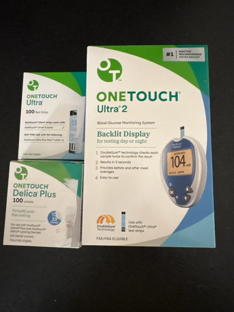 Onetouch Ultra2 Machine 100 Test Strips & 100 Lancets All Unopened