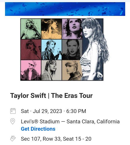 Taylor Swift | The Eras Tour July 29 Santa Clara Levi's Stadium 