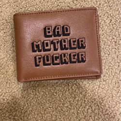 Officially Licensed Men's Bad Mother Wallet Bi-fold Embroidered Brown Genuine Leather