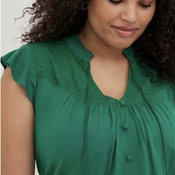 Green Cotton peasant Blouse