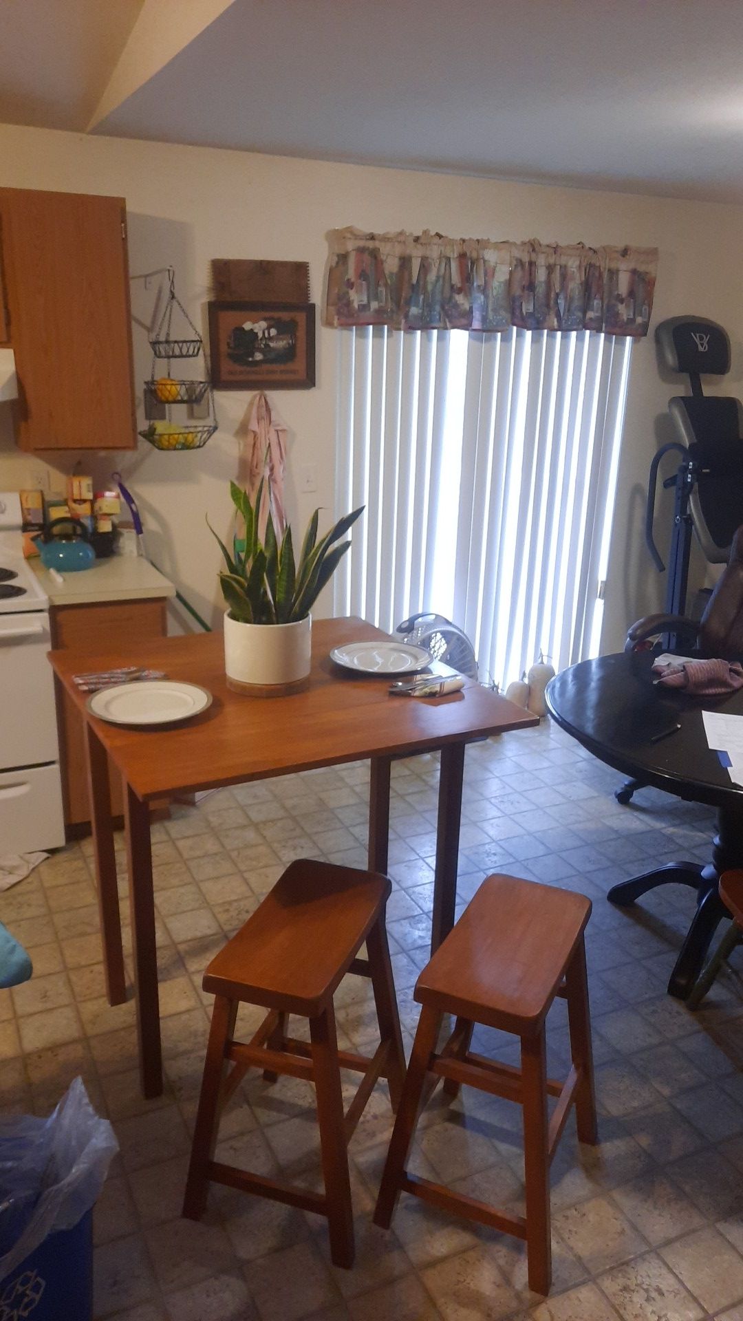 Table with 2 stools, real wood