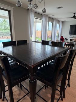 Black Distressed Counter Height Dining Table with 8 Chairs