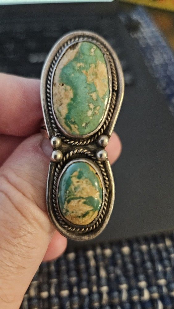 Turquoise Double Stone Figure 8 Ring Size 6