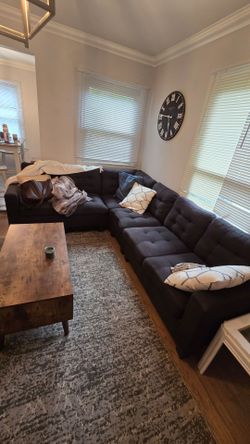 Dark Gray Tufted Sectional Sofa