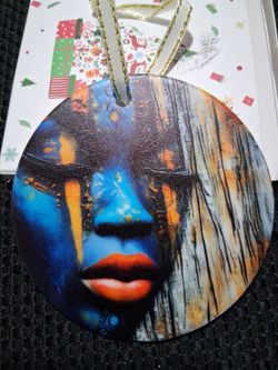 Eclectic blue face lady glass ornament