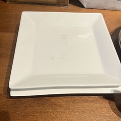 Three (3) White Square Ceramic Plates 