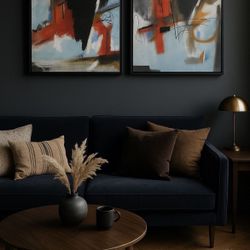  🎨 Large Modern Abstract Art – Diptych (Set of 2 Framed Canvases) 