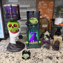 Limited Sold Out New Disney Bath and Body Works Villains Maleficent & Evil Queen Candle Holders
